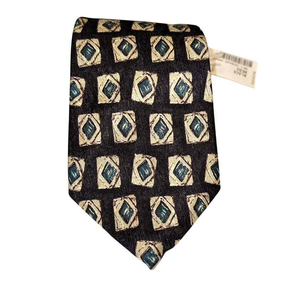 NWT Lands’ End Mens Tie Silk Jacquard Black Xtra Long Handsewn 65x3.75” USA